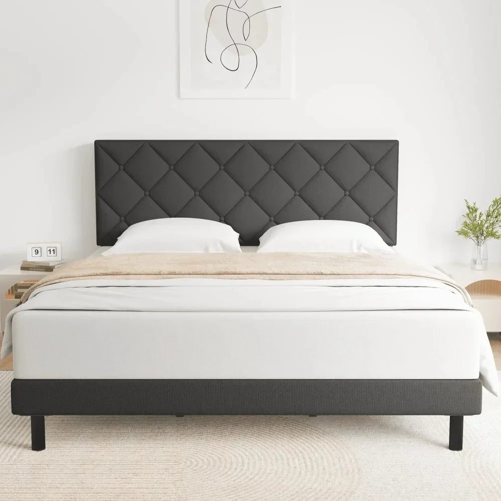 Queen Size Upholstered Platform Bed Frame with Headboard