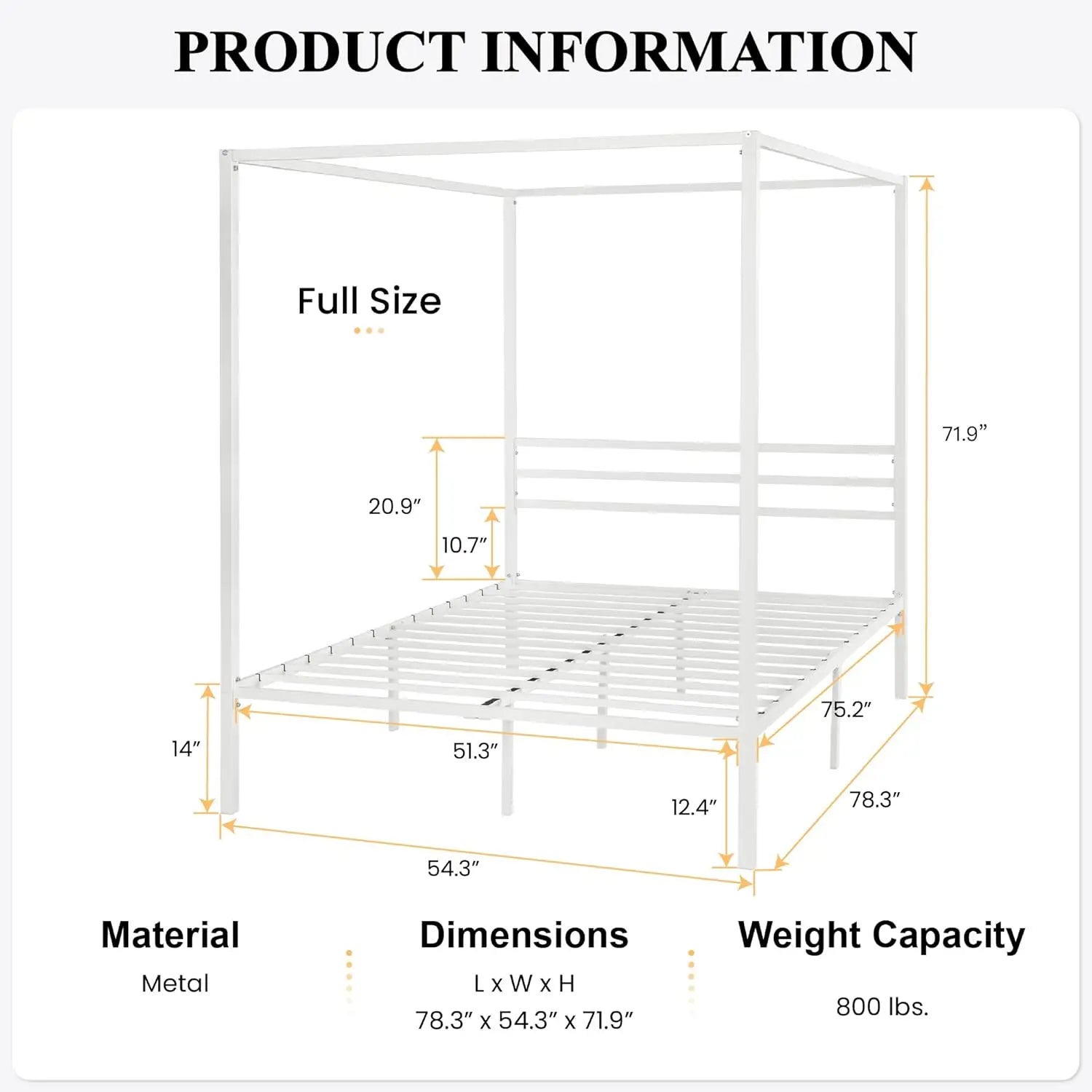 Customizable Metal Canopy Bed with Storage Space and Sturdy Construction - Modern Style