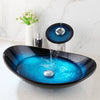 Contemporary Oval Tempered Glass Vessel Sink with Brass Faucet ; Drain Set