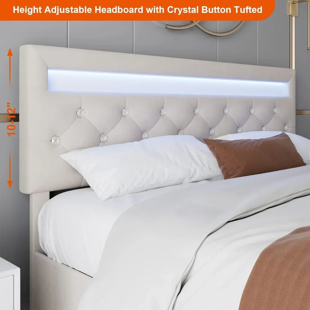 Modern Full Bed Frame with LED Headboard and Storage Drawers