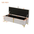 Modern Beige Velvet Platform Bed with Gold Accents and Hydraulic Storage Ottoman