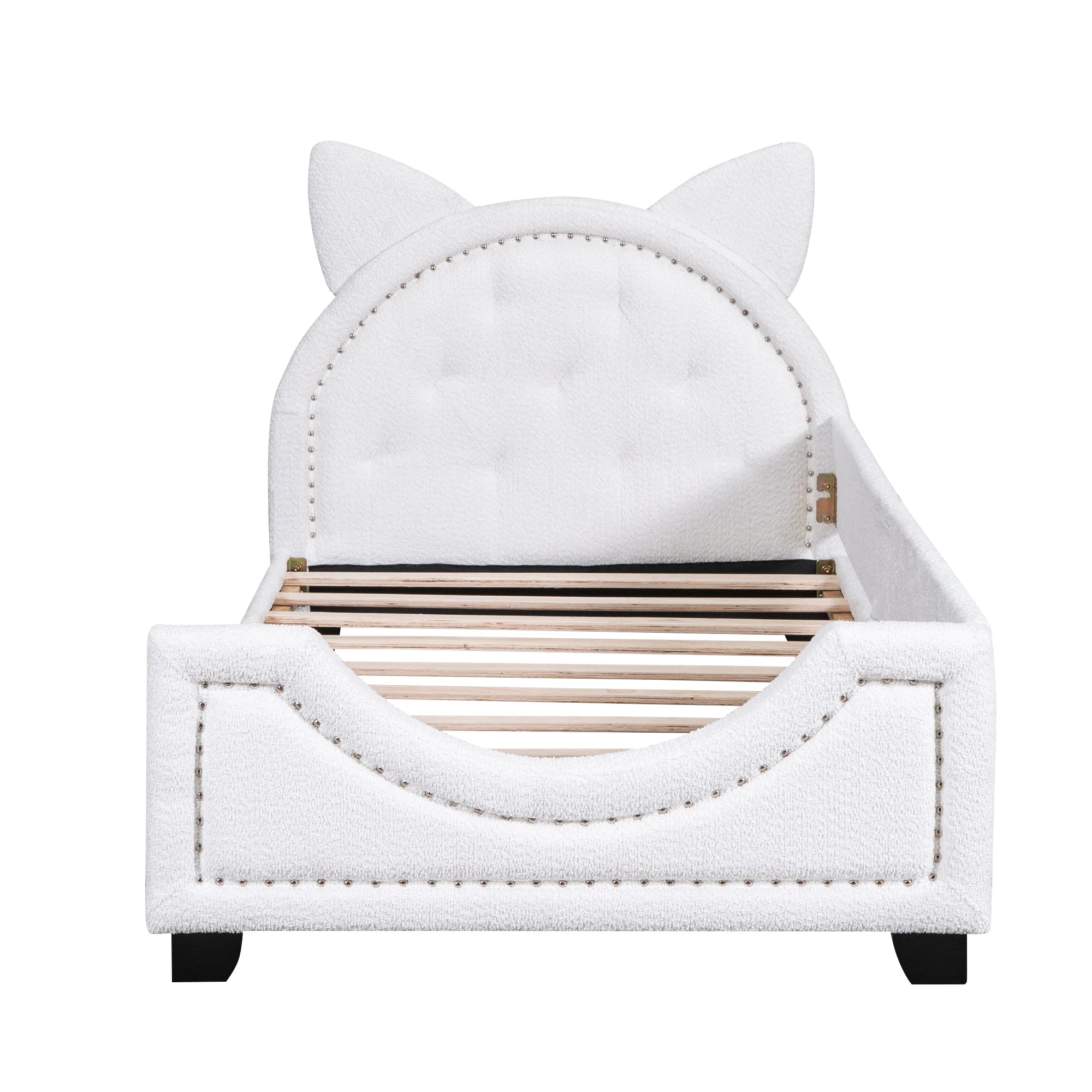 Twin Size PU & Upholstered Daybed with Carton Ears Shaped Headboard in Pink/White