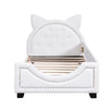 Twin Size PU & Upholstered Daybed with Carton Ears Shaped Headboard in Pink/White