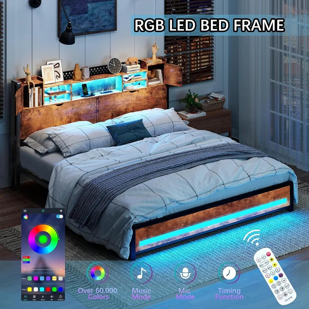 Storage Bed Frame with RGB LED