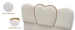 Modern Beige Bed Frame with Heart-Shaped Headboard and LED Lights