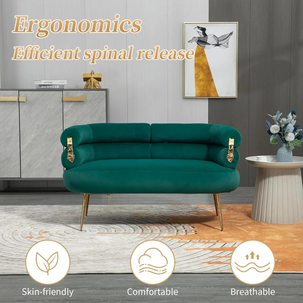 Sofa dwuosobowa Emerald Velvet z złotymi akcentami