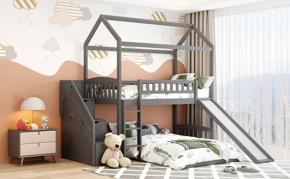 Unleash Imagination: House Bunk Bed - Slide, Storage Steps, and Whimsical Design