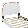 Modern Bear-Shaped Velvet Bed with Storage Pocket and Solid Construction