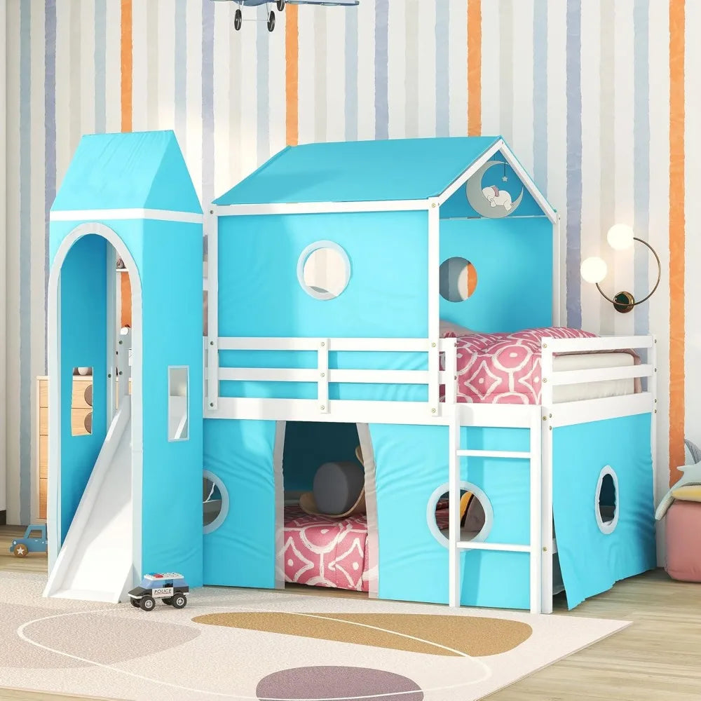 Kids Loft Bed with Slide and Playhouse Design