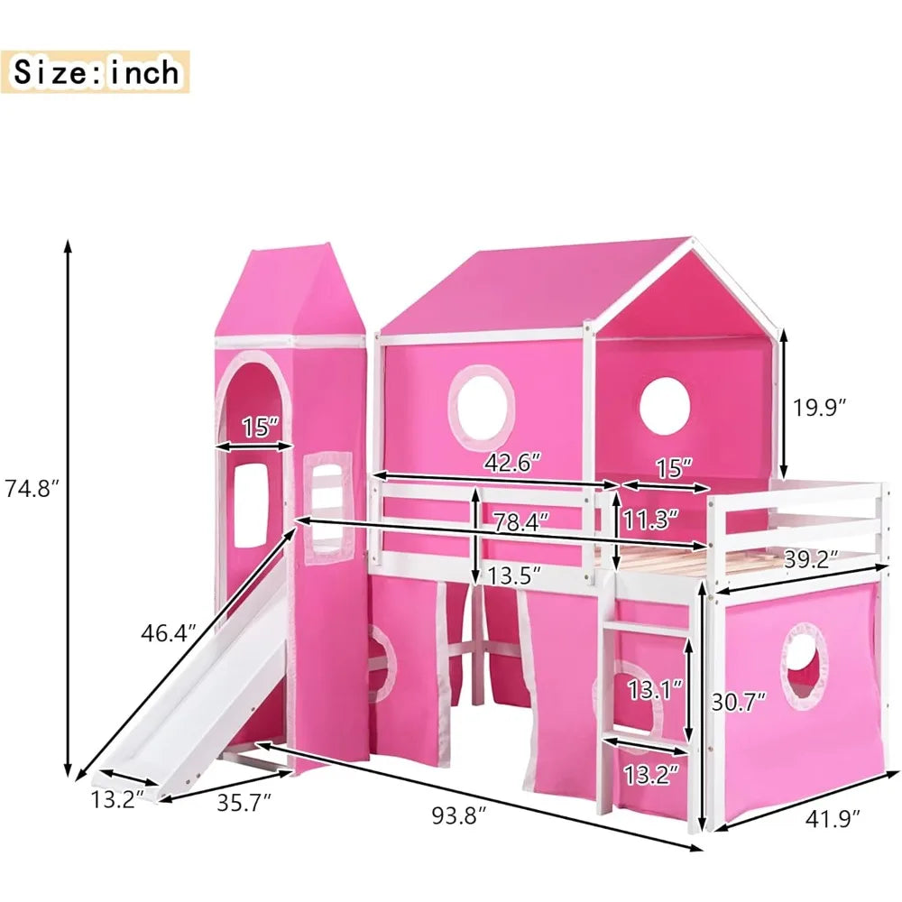 Kids Loft Bed with Slide and Playhouse Design