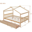 Full Size House Bed with Twin Trundleed for Girls & Boys (Full, Natural)