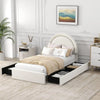 Luxurious Velvet Bed Frame with Round Headboard, Storage Drawers, and Integrated LED Lighting – Elegant and Functional Bedroom Upgrade