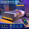 Modern Style Composite Fabrics Bed Frame with RGB LED Light and Charging Station