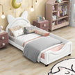 Twin Size PU & Upholstered Daybed with Carton Ears Shaped Headboard in Pink/White