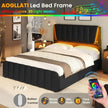 Modern Velvet Bed Frame with Storage and LED Headboard