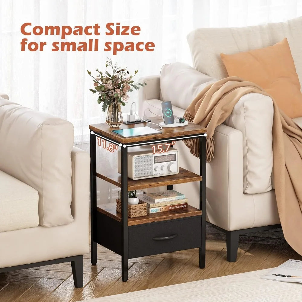 Versatile Nightstand with Charging Station and Adjustable Drawer