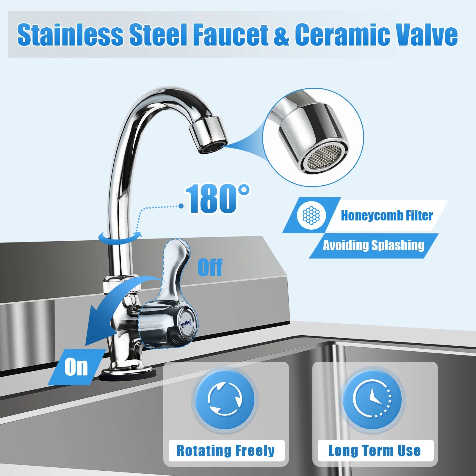 Commercial Stainless Steel Square Kitchen Sink with Faucet