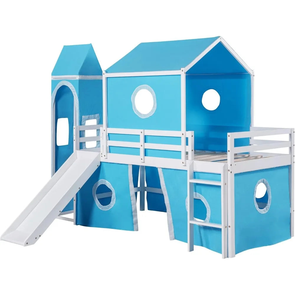 Kids Loft Bed with Slide and Playhouse Design