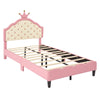 Dreamy Crown-Shaped Twin Bed with Velvet Upholstery - Pink