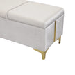 Modern Beige Velvet Platform Bed with Gold Accents and Hydraulic Storage Ottoman