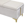 Modern Beige Velvet Platform Bed with Gold Accents and Hydraulic Storage Ottoman