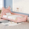 Twin Size PU & Upholstered Daybed with Carton Ears Shaped Headboard in Pink/White