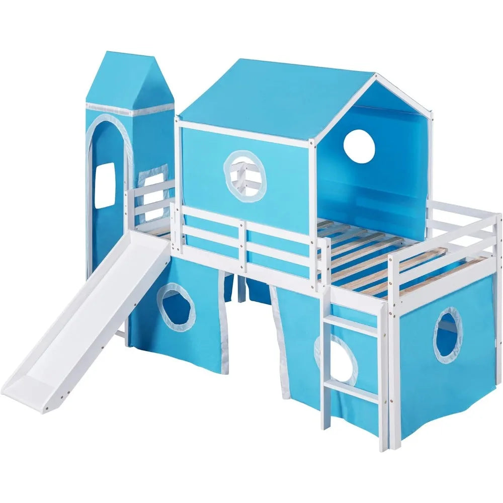 Kids Loft Bed with Slide and Playhouse Design