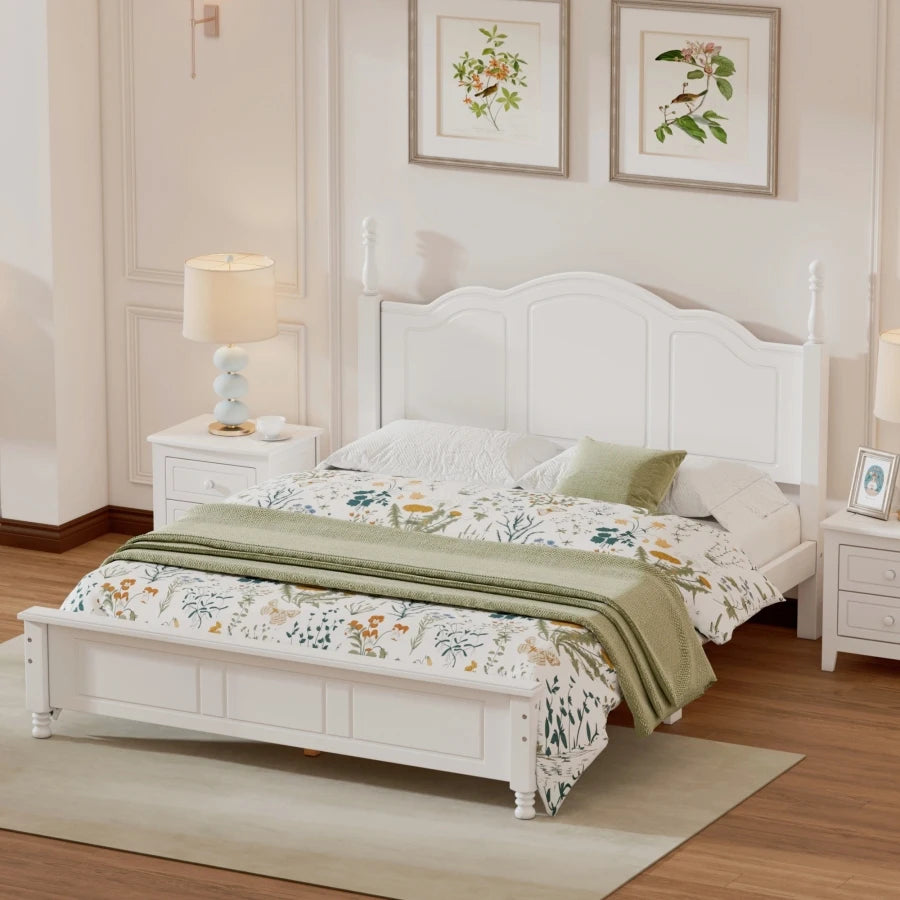 Modern Scandinavian Style Wooden Platform Bed with Retro Design and Easy Assembly