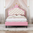 Dreamy Crown-Shaped Twin Bed with Velvet Upholstery - Pink