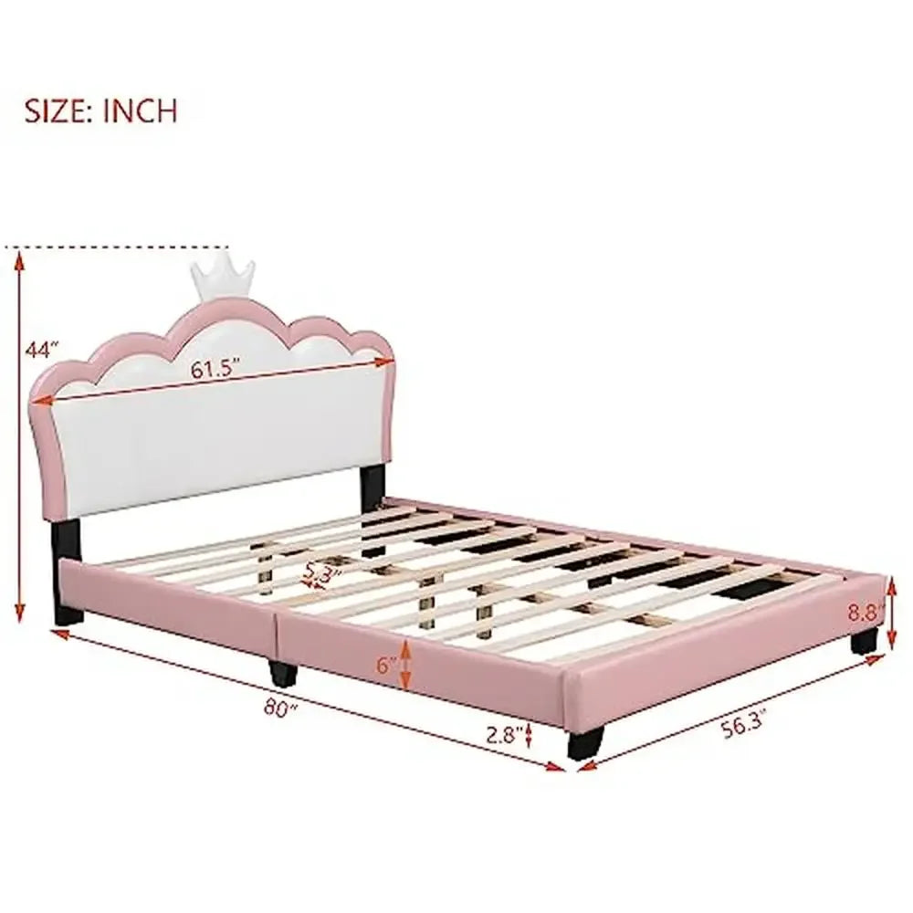 Full Size Crown-Shaped Upholstered Day Bed with Faux Leather Finish - Pink