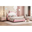 Modern Pink Velvet Platform Bed with Unicorn-Shaped Headboard and Storage Space