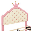 Dreamy Crown-Shaped Twin Bed with Velvet Upholstery - Pink