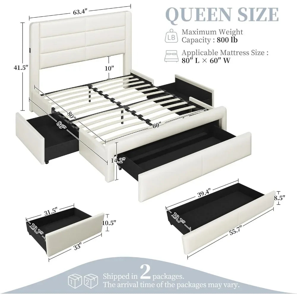 King Size Upholstered Platform Bed with Storage