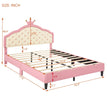 Dreamy Crown-Shaped Twin Bed with Velvet Upholstery - Pink