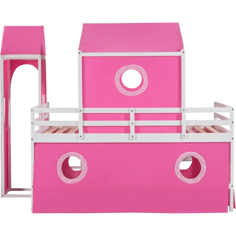 Kids Loft Bed with Slide and Playhouse Design