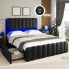 Modern Velvet Bed Frame with Storage and LED Headboard