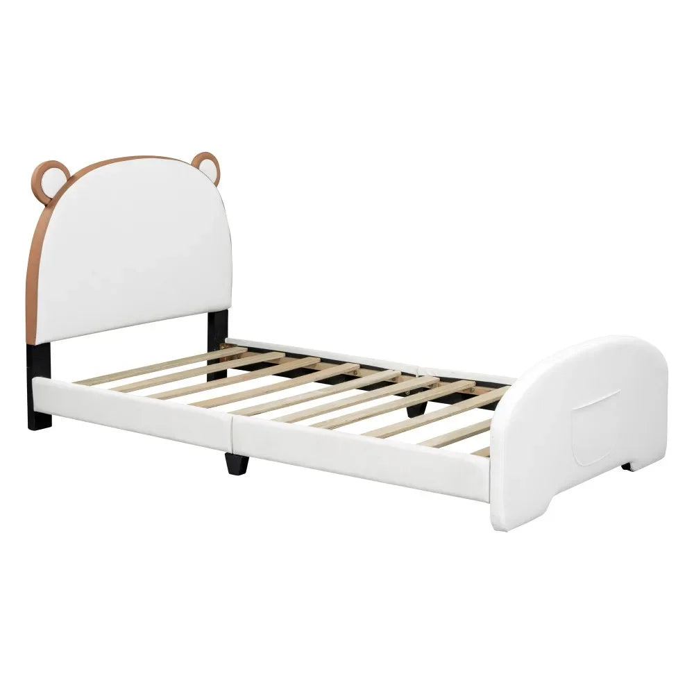 Modern Bear-Shaped Velvet Bed with Storage Pocket and Solid Construction