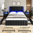 Modern Velvet Bed Frame with Storage and LED Headboard