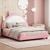 Modern Pink Velvet Platform Bed with Unicorn-Shaped Headboard and Storage Space