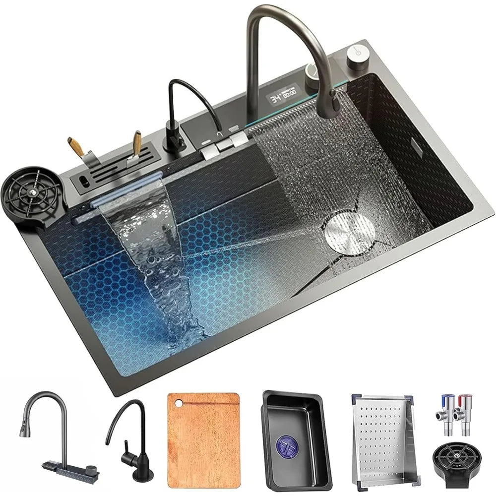 High-Class Modern Luxury Stainless Steel Kitchen Sink with Pull-Out Faucet