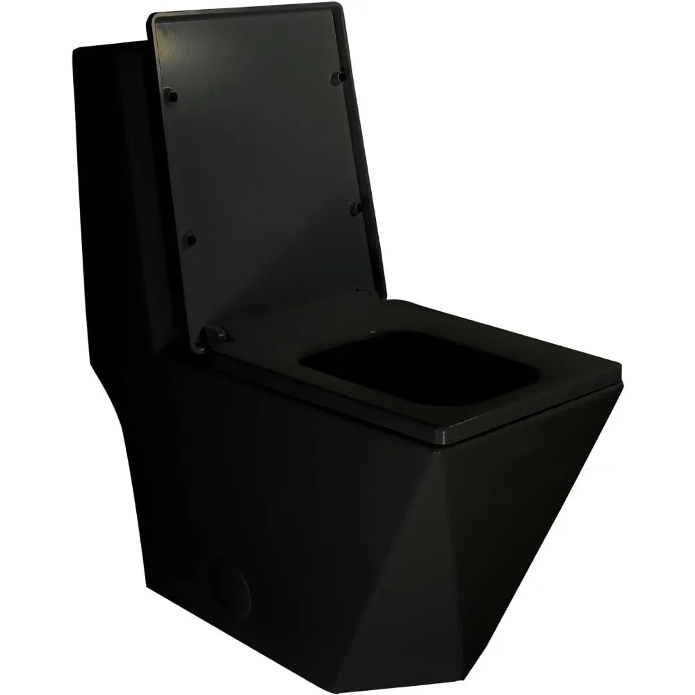 Glossy Black Modern Square Toilet with Dual Flush