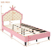 Dreamy Crown-Shaped Twin Bed with Velvet Upholstery - Pink