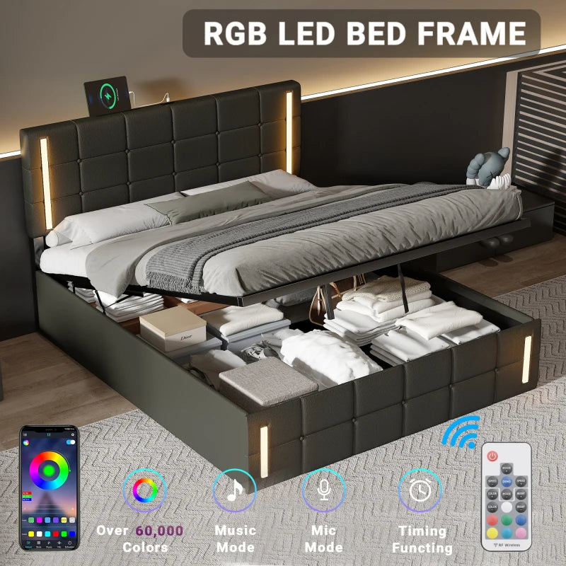 LED Bed Frame with USB Power Strips