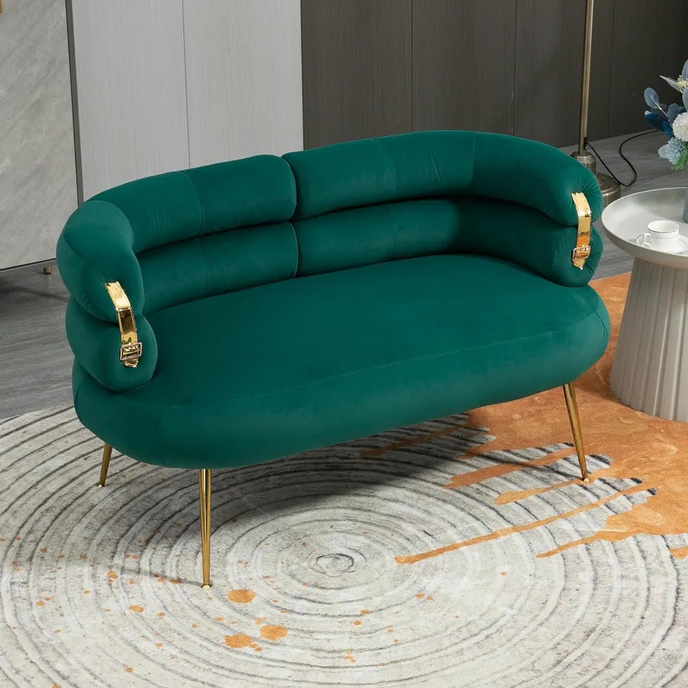 Sofa dwuosobowa Emerald Velvet z złotymi akcentami