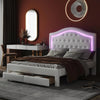 Modern Leather Bed with Tufted Headboard and LED Lighting