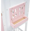 Kid's Wood House Roof Bunk Bed with Slide Ladder and Windows - Twin over Twin, Pink and White