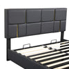 Modern Beige Velvet Platform Bed with Gold Accents and Hydraulic Storage Ottoman