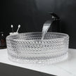 Luxury Hand-Painted Tempered Glass Countertop Sink with Matte Black Faucet