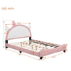 Modern Pink Velvet Platform Bed with Unicorn-Shaped Headboard and Storage Space