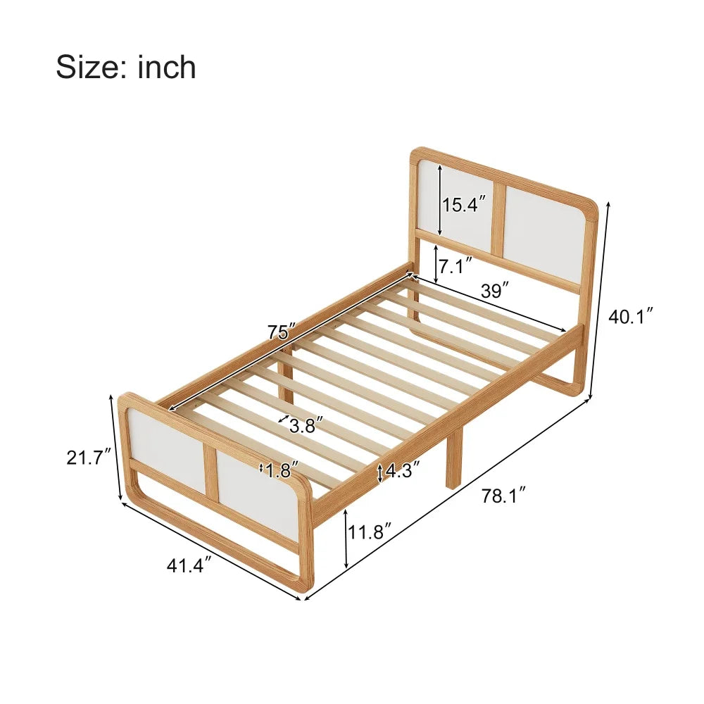 Minimalist Modern Twin Bed Frame in White & Walnut